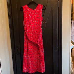 Red/blue floral pleated dress.